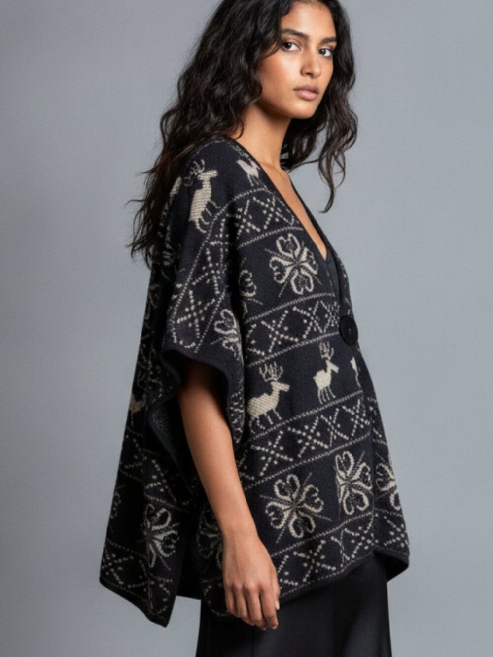 NWT Forever 21 Reindeer Fair Isle Holiday Knit Poncho